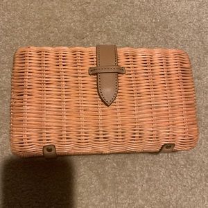 NWT JCREW rattan clutch w leather accents